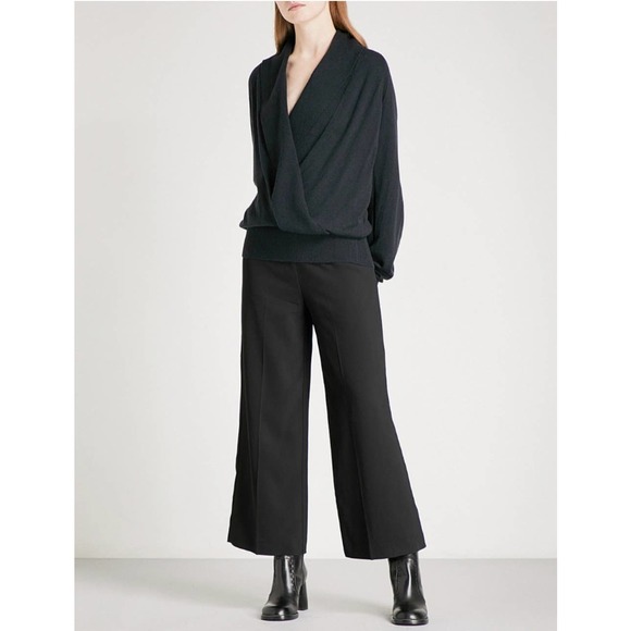 REISS Blanche Wrap Neck Jumper Draped Surplice Wrap Sweater, Black - Picture 16 of 16